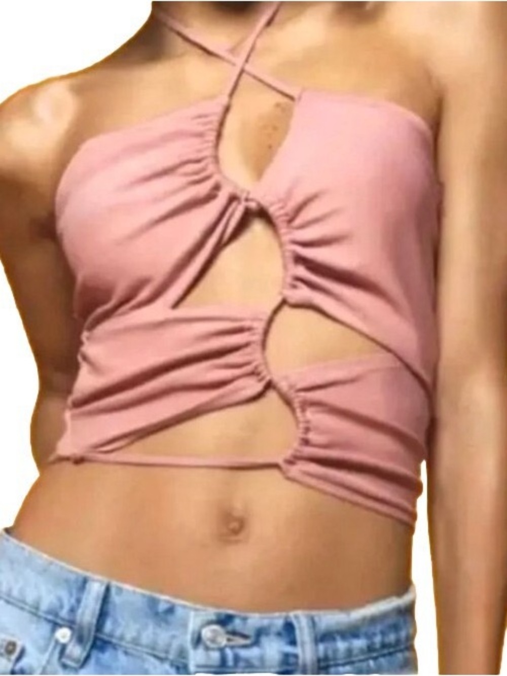 Zara Rose colored Ruched Halter Crop Top